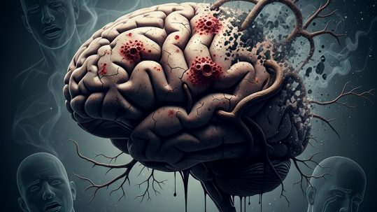 Ilustración abstracta del cerebro humano con conexiones neuronales brillantes.